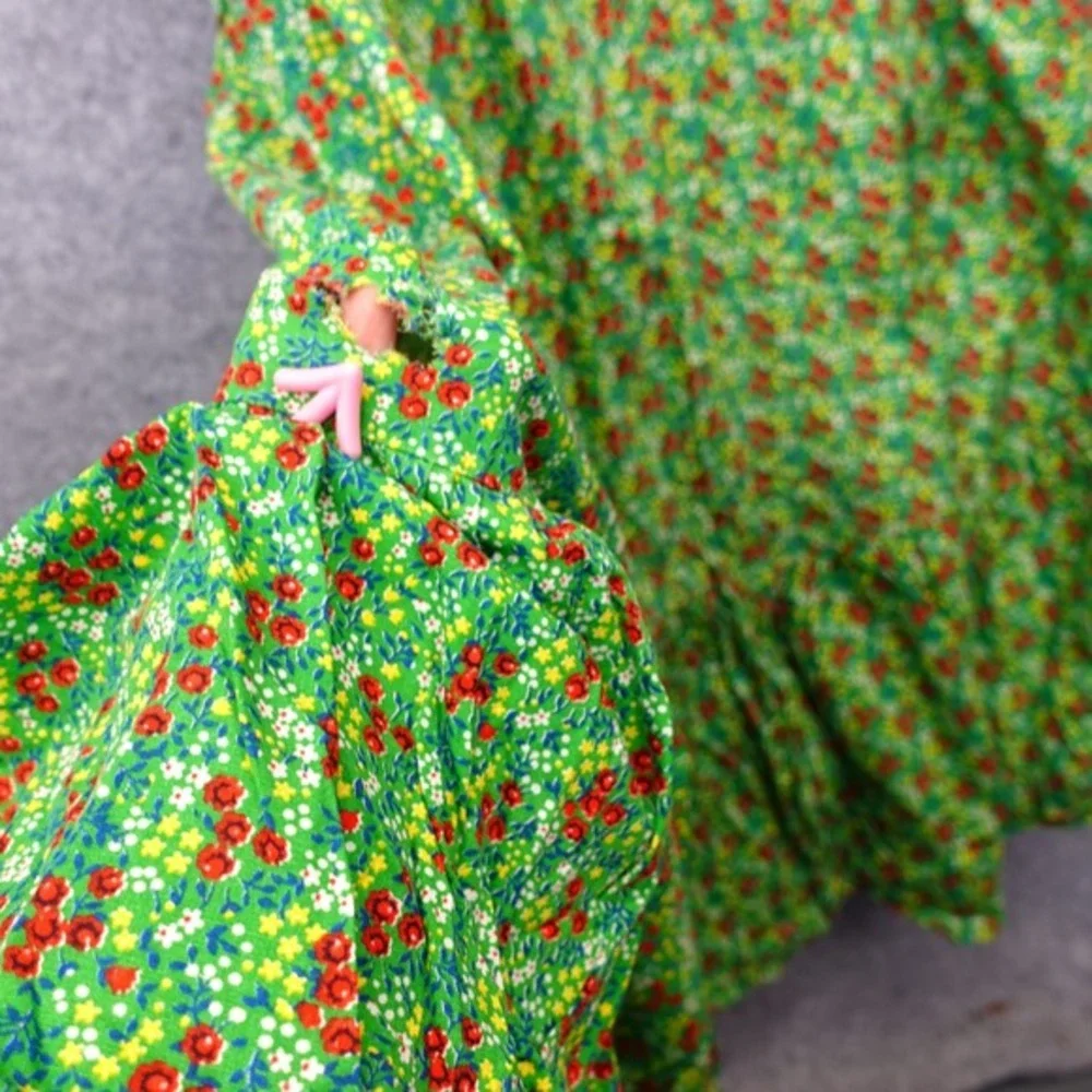Vintage Floral Maxi Skirt Womens XS Green Ditsy Garden Tiered Boho Cottage‎ 70s